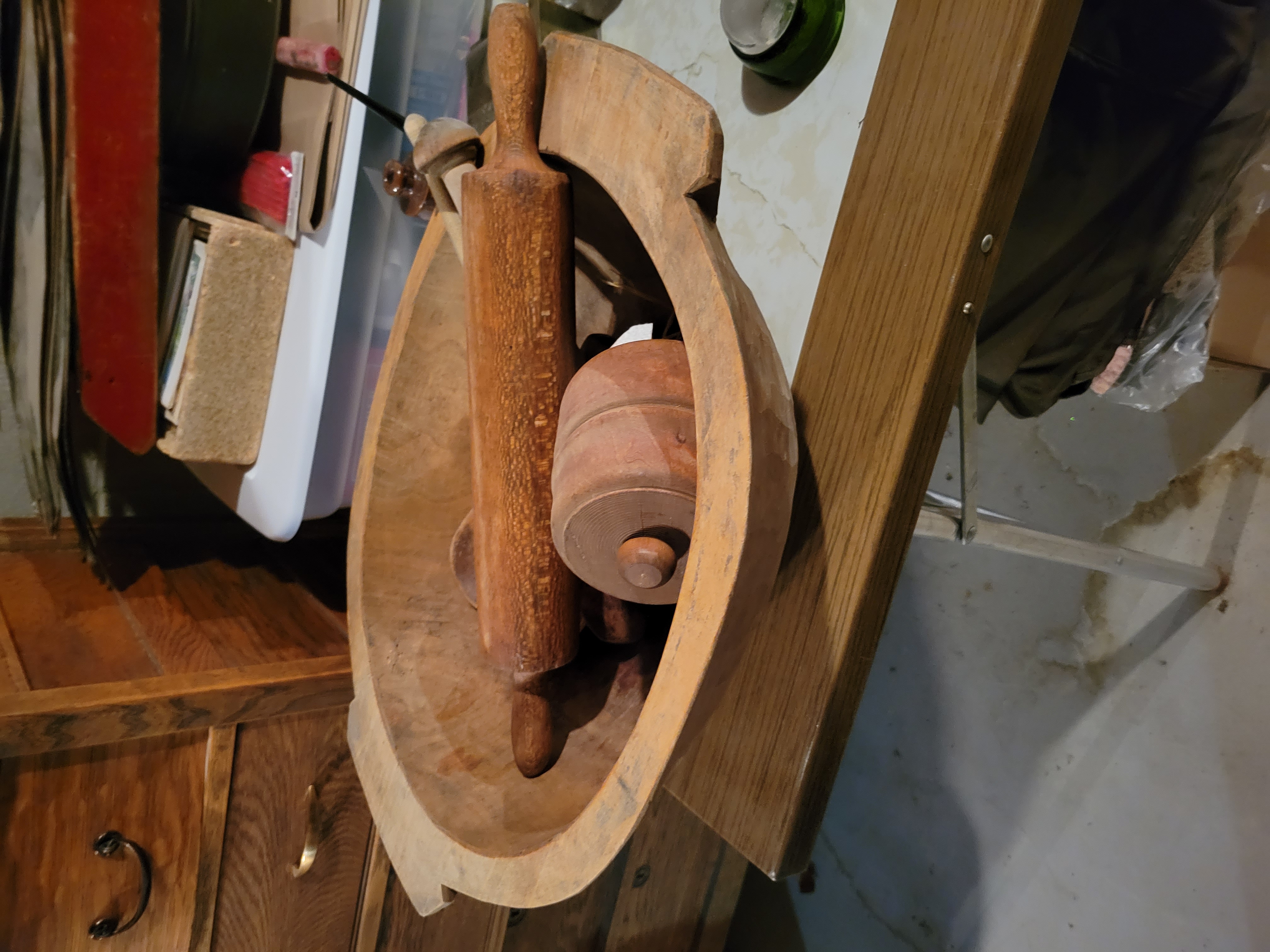 wooden bowl and butter press